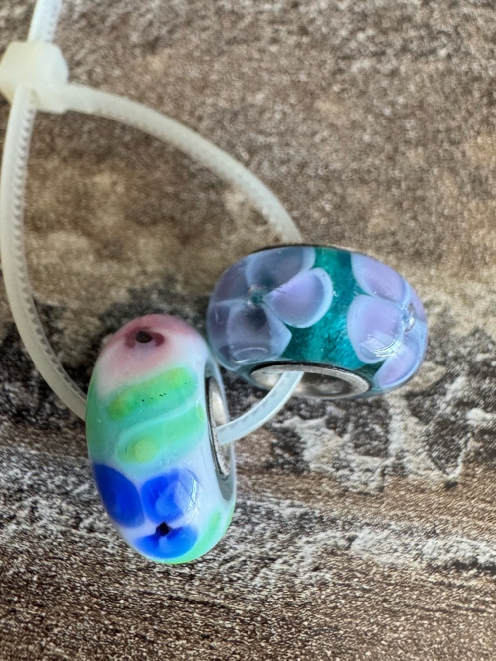 Trollbeads Floral Glass Charm Beads in Teal, Lavender & Multicolor